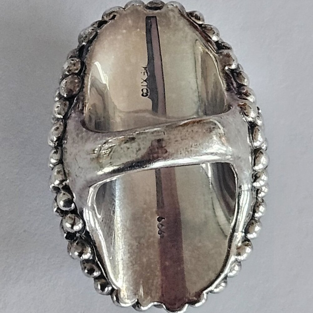 Vintage Massive Guillermo Taxco .999 Fine Silver Caviar Beaded Statement Ring - Picture 6 of 6